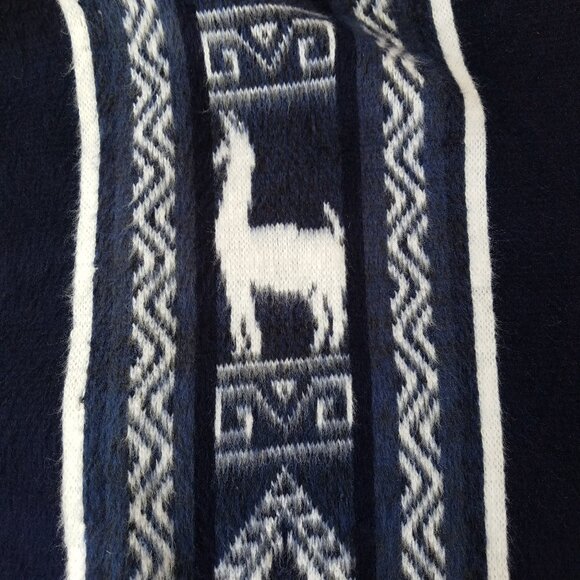 NWT Tejidos Ruminahui Poncho Shawl Llama Blue White Alpaca Wool - Picture 6 of 10